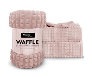 Velosso Chunky Waffle Bubble Squares Blanket Super Fuzzy Soft Faux Fur Mink Ribbed Blanket Throw For Sofas, Bed, Settee, Couch Extra Large (Blush Pink, 127x152cms)