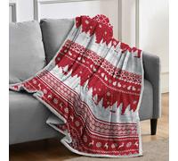 Velosso Cosy Sherpa Fleece Blanket in Nordic Print in Red | Size: 125 cm x 150 cm Velosso Red 125 cm x 150 cm