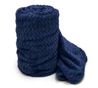 Velosso Cosy Touch Chevron Pattern Faux Mink Throw Blanket - Luxurious Feel, High-Quality Weave For Sofa, Bed - 127Cm X 152Cm - Navy