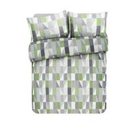 Velosso Cotton Blend Double Duvet Cover Set, Geometric Patchwork Design, 3 Piece Bedding Set with 2 Pillowcases, Button Closure (Sage, Double)