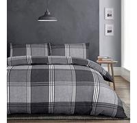 Velosso Cotton Blend Double Duvet Cover Set, Modern Check Pattern Bedding Set, 3 Piece Quilt Cover with 2 Pillowcases, Button Closure (Double, Grey)