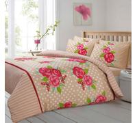 Velosso Cotton Blend Floral Print Duvet Cover Set With Pillowcases, Machine Washable, Wrinkle Resistant Bedroom Decor - Natural