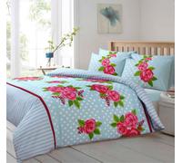 Velosso Cotton Blend Floral Print Duvet Cover Set With Pillowcases, Machine Washable, Wrinkle Resistant Bedroom Decor - Duck Egg