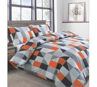 Velosso Cotton Blend King Size Duvet Cover Set, Geometric Patchwork Design, 3 Piece Bedding Set with 2 Pillowcases, Button Closure (Orange)