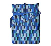 Velosso Cotton Blend King Size Duvet Cover Set, Geometric Patchwork Design, 3 Piece Bedding Set with 2 Pillowcases, Button Closure (Blue)