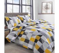 Velosso Cotton Blend King Size Duvet Cover Set, Geometric Patchwork Design, 3 Piece Bedding Set with 2 Pillowcases, Button Closure (Yellow)