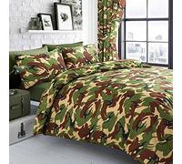 Velosso Cotton Rich Double Duvet Cover Set, Camouflage Army Print Bedding Set, 3 Piece Quilt Cover with 2 Pillowcases, Button Closure (Double, Green)