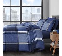 Velosso Cotton Rich King Size Duvet Cover Set, Modern Check Pattern Bedding Set, 3 Piece Quilt Cover with 2 Pillowcases, Button Closure (Blue)
