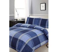 Velosso Cotton Rich Single Bed Duvet Cover Set, Modern Check Pattern Bedding Set, 2 Piece Quilt Cover with 1 Pillowcase, Button Closure (Blue)