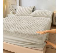 Velosso Cream Chunky Popcorn Faux Rabbit Fur Fitted Sheet Super King