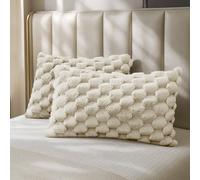 Velosso Cream Chunky Popcorn Faux Rabbit Pillowcase Pair