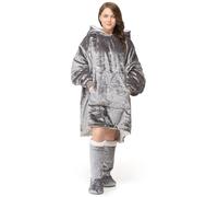 Velosso Crushed Velvet Oversized Hoodie Blanket One Size Fits All in Silver Velosso Silver One Size