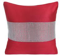 Velosso Diamonte Detail Embellished Cushion, Luxury Sofa Cushion Slip With Decorative Zip Closure - Red