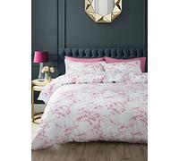 Velosso Duvet Cover Set Marble Pattern Easycare Polycotton Quilt Cover and Pillowcase Bedding Set (Pink, Single)