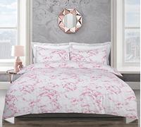 Velosso Duvet Cover Set Marble Pattern Easycare Polycotton Quilt Cover and Pillowcase Bedding Set (Pink, King)