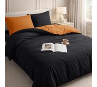 Velosso Duvet Cover Sets - Brushed Microfibre Duvet Covers with 2 Pillowcases - Hypoallergenic Ultra Soft Breathable Quilt Cover Set (Black/Orange, Double)