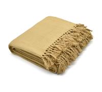 Velosso Elegant Cotton Woven Blanket with Waffle Effect & Tasseled Border in Beige | Size: 75 cm x 100 cm Velosso Beige 75 cm x 100 cm
