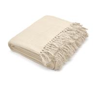 Velosso Elegant Cotton Woven Blanket with Waffle Effect & Tasseled Border in Ivory | Size: 90 cm x 112 cm Velosso Ivory 90 cm x 112 cm