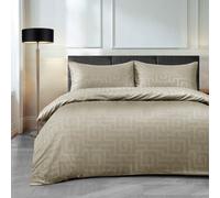 Velosso Elegant Embossed Duvet Cover Set With Pillowcases, Modern Bedroom Decor, Luxury Bedding Set, Easy-Care - Beige