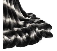 Velosso Elegant Faux Rabbit Fur Thermal Warm Throw Blanket - Soft, Plush Animal Print For Sofa - 127Cm X 147Cm - Black
