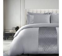 Velosso Elegant Foil Printed Duvet Cover & Pillowcase Set, Luxury Bedding, Modern Bed Covers With Stylish Geometric Pattern, - Silver