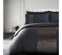 Velosso Elegant Foil Printed Duvet Cover & Pillowcase Set, Luxury Bedding, Modern Bed Covers With Stylish Geometric Pattern, - Black