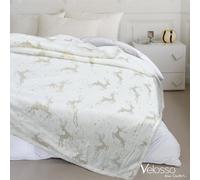 Velosso Elegant Foil Stag Print Thermal Soft Throw Blanket In Festive Red Design, Perfect For Warm Bedding - 125Cm X 150Cm - White