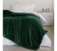 Velosso Elegant Thermal Plush Ribbed Throw Blanket In Modern Style For Sofa, Bed Emerald