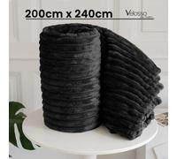 Velosso Elegant Thermal Plush Ribbed Throw Blanket In Modern Style For Sofa, Bed In 100Cmx150Cm - Black
