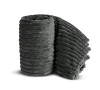 Velosso Elegant Thermal Plush Ribbed Throw Blanket In Modern Style For Sofa, Bed In 100Cmx150Cm - Charcoal