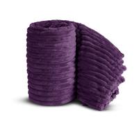 Velosso Elegant Thermal Plush Ribbed Throw Blanket In Modern Style For Sofa, Bed In 150Cm X 200Cm - Aubergine