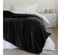 Velosso Elegant Thermal Plush Ribbed Throw Blanket In Modern Style For Sofa, Bed In 200Cm X 240Cm - Black