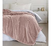 Velosso Elegant Thermal Plush Ribbed Throw Blanket In Modern Style For Sofa, Bed In 200Cm X 240Cm - Blush