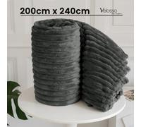 Velosso Elegant Thermal Plush Ribbed Throw Blanket In Modern Style For Sofa, Bed In 200Cm X 240Cm - Charcoal