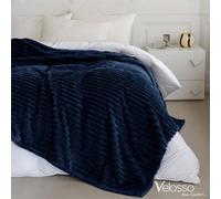 Velosso Elegant Thermal Plush Ribbed Throw Blanket In Modern Style For Sofa, Bed In 200Cm X 240Cm - Navy