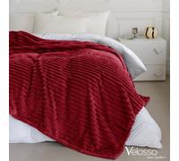 Velosso Elegant Thermal Plush Ribbed Throw Blanket In Modern Style For Sofa, Bed In 200Cm X 240Cm - Red