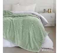 Velosso Elegant Thermal Plush Ribbed Throw Blanket In Modern Style For Sofa, Bed In 200Cm X 240Cm - Sage