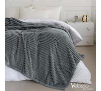 Velosso Elegant Thermal Plush Ribbed Throw Blanket In Modern Style For Sofa, Bed In 200Cm X 240Cm - Silver