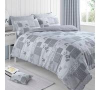 Velosso Elegant Vintage Style Duvet Cover & Pillowcase Set, Floral Print Bedding Set, Machine Washable Soft Texture Bed Linen - Grey