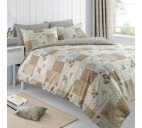 Velosso Elegant Vintage Style Duvet Cover & Pillowcase Set, Floral Print Bedding Set, Machine Washable Soft Texture Bed Linen - Natural