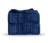 Velosso Elegant Waffle Style Ribbed Thermal Plush Throw - Cosy Winter Embossed Fur Blanket For Sofa, Bed - 150Cm X 200Cm - Navy