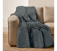 Velosso Elegant Waffle Style Ribbed Thermal Plush Throw - Cosy Winter Embossed Fur Blanket For Sofa, Bed - 200Cm X 240Cm - Charcoal