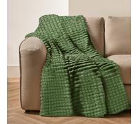 Velosso Elegant Waffle Style Ribbed Thermal Plush Throw - Cosy Winter Embossed Fur Blanket For Sofa, Bed - 200Cm X 240Cm - Olive