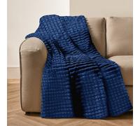 Velosso Elegant Waffle Style Ribbed Thermal Plush Throw - Cosy Winter Embossed Fur Blanket For Sofa, Bed - 200Cm X 240Cm - Navy