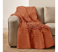 Velosso Elegant Waffle Style Ribbed Thermal Plush Throw - Cosy Winter Embossed Fur Blanket For Sofa, Bed - 200Cm X 240Cm - Rust