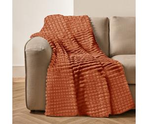 Velosso Elegant Waffle Style Ribbed Thermal Plush Throw - Cosy Winter Embossed Fur Blanket For Sofa, Bed - 200Cm X 240Cm - Rust