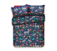 Velosso Enchanted Wildlife Duvet Cover Set, Navy Blue Brushed Microfibre, Scandinavian Robin and Deer Pattern, Machine Washable with Button Closure (Double)