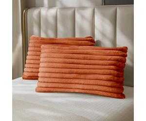 Velosso Faux Fur Rust Orange Pillow Cases 2 Pack, Reversible Ultra Soft Teddy Fleece Pillowcases, Standard Size 50cm x 75cm, Machine Washable with Secure Flap Closure