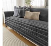Velosso Faux Fur Sofa Covers 3 Seater, Ultra-Soft Quilted Non Slip Sofa Cover with Armrest Covers, Washable Furniture Slipcovers for Pets and Kids (Black)