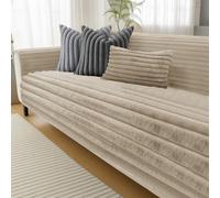 Velosso Faux Fur Sofa Covers 3 Seater, Ultra-Soft Quilted Non Slip Sofa Cover with Armrest Covers, Washable Furniture Slipcovers for Pets and Kids (Beige)
